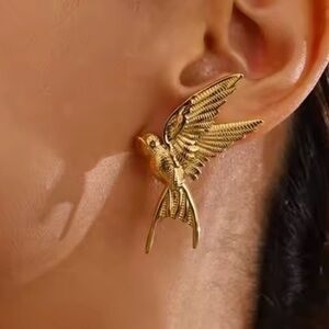 Swallow Peace Bird 18k Gold Stainless Steel Earrings